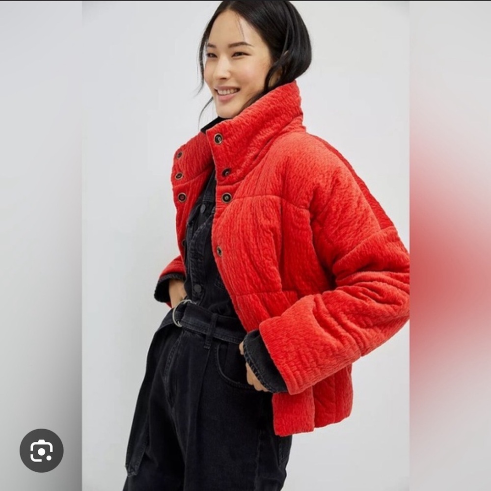 Maeve Anthropologie red-orange quilted jacket